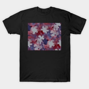 Jigsaw Puzzle Watercolor Silhouette in Purple and Red Watercolor Painting Pattern T-Shirt